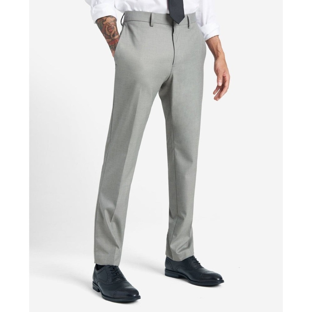 Kenneth Cole Mens Slim-Fit Stretch Twill‎ Dress Pant 32Wx30L Light Grey